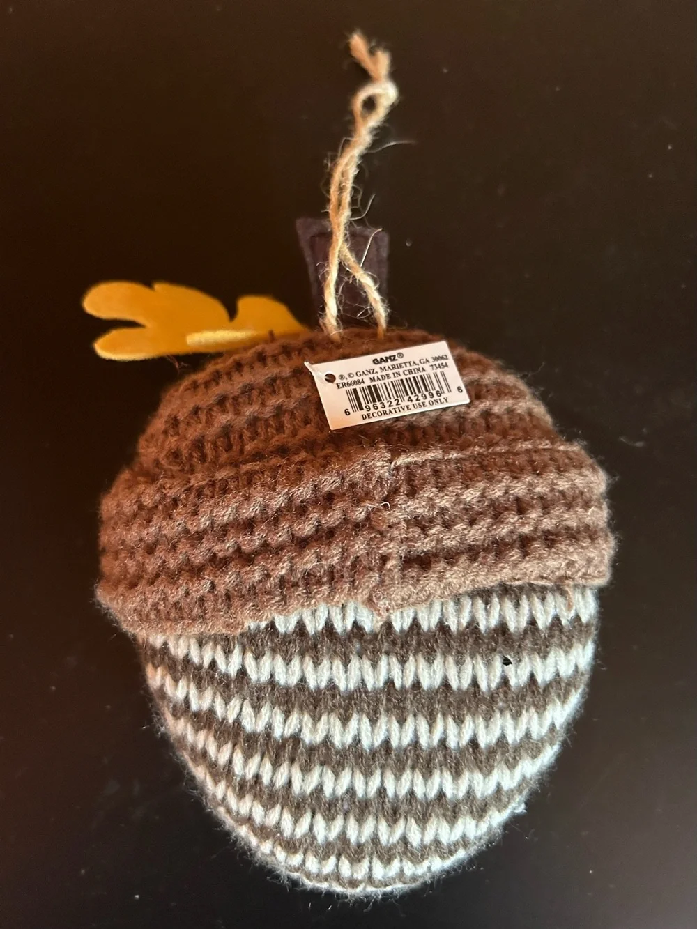 Handmade Brown and Orange Knit Acorn Ornaments - Set of 3